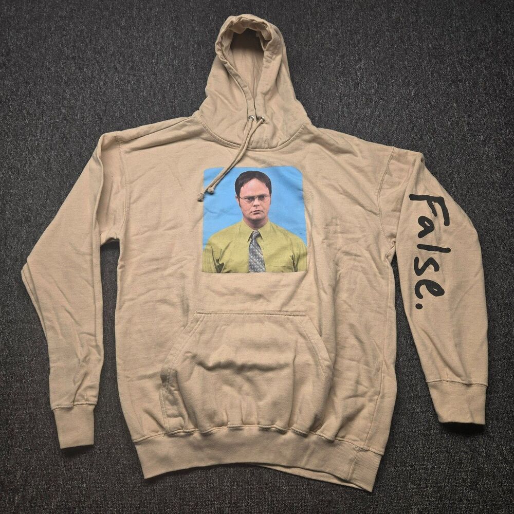 The Office Dwight Schrute FALSE Hoodie Mens XL Tan Sand Graphic Pullover